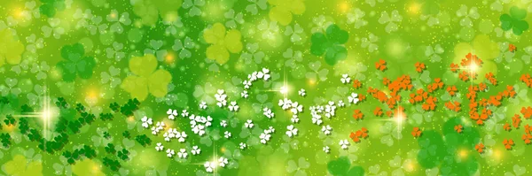 Patrick Day Vektor Banner Template Grün Unscharfen Hintergrund Mit Kleeblättern — Stockvektor