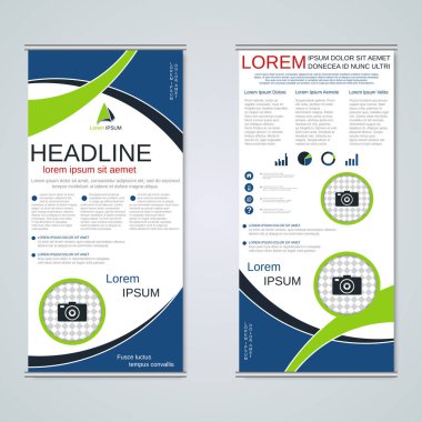 Modern geometrik rulo iş afişleri, çift taraflı pilot vektör tasarım şablonu