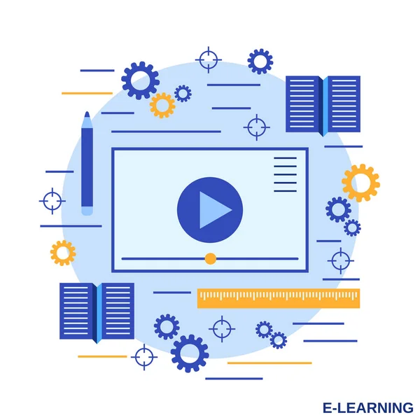 Video Tutorial Learning Educación Línea Guía Del Usuario Diseño Plano — Vector de stock
