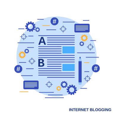 İnternet günlüğü, web yayını, gazetecilik, blog yönetimi düz tasarım biçimi vektör illüstrasyonu