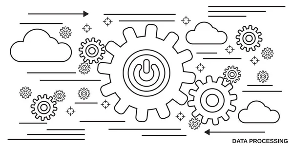 Procesamiento Datos Computación Nube Delgada Línea Arte Estilo Vector Concepto — Archivo Imágenes Vectoriales