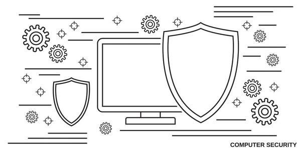 Computer security thin line art style vector concept illustration