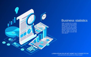 İş istatistikleri, mali rapor düz izometrik vektör konsepti çizimi