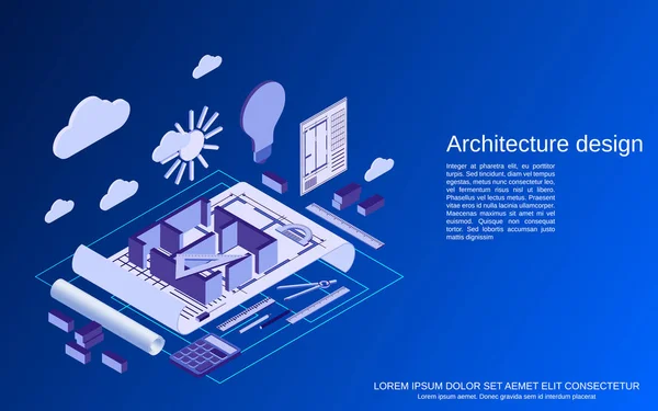 Het Platform Planning Interieur Project Architect Werkplek Computerontwerp Platte Isometrische — Stockvector