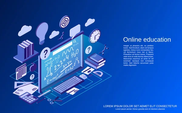 Educación Línea Aprendizaje Enseñanza Plana Vector Isométrico Concepto Ilustración — Vector de stock