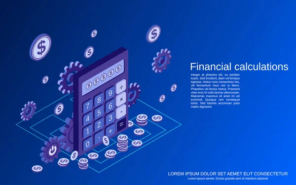 Finanzielle Berechnungen Flache Isometrische Vektorkonzepte Illustration — Stockvektor