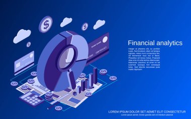 Finansal analiz, iş istatistikleri düz izometrik vektör konsepti çizimi