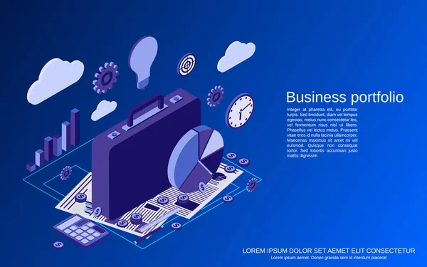 ビジネスポートフォリオ 財務統計 管理フラット3Dアイソメトリックベクターコンセプトイラスト — ストックベクタ