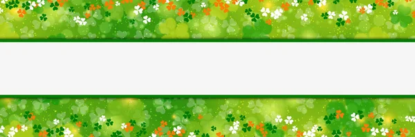 Patrick Day Vector Banner Template Green Blurred Background Clover Leaves — Stock Vector