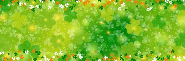 Patrick Day Vektor Banner Template Grün Unscharfen Hintergrund Mit Kleeblättern — Stockvektor