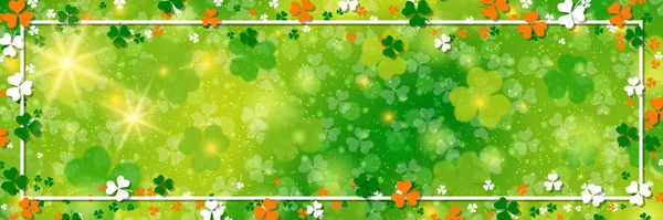 Patrick Day Vektor Banner Template Grün Unscharfen Hintergrund Mit Kleeblättern — Stockvektor