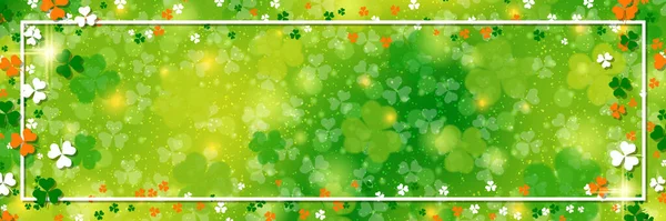 Patrick Day Vektor Banner Template Grün Unscharfen Hintergrund Mit Kleeblättern — Stockvektor