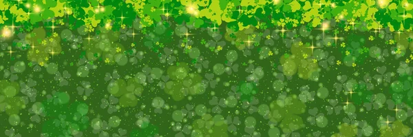 Patrick Day Vektor Banner Template Grün Unscharfen Hintergrund Mit Kleeblättern — Stockvektor