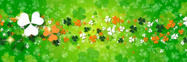 Plantilla Banner Vectorial Del Día San Patricio Fondo Borroso Verde — Vector de stock