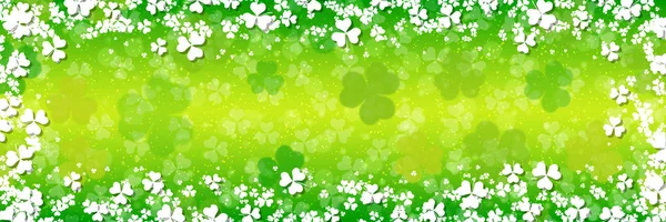 Patrick Day Vektor Banner Template Grün Unscharfen Hintergrund Mit Kleeblättern — Stockvektor