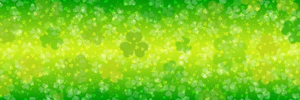 Patrick Day Vektor Banner Template Grün Unscharfen Hintergrund Mit Kleeblättern — Stockvektor