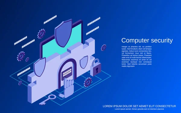 Számítógépes Biztonság Információvédelem Lakás Izometrikus Vektor Koncepció Illusztráció — Stock Vector