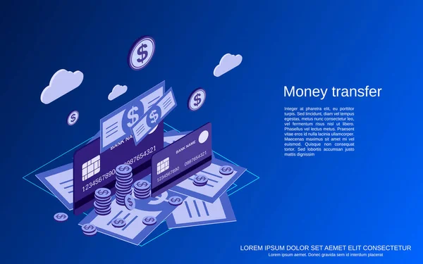 Money Transaction Financial Transfer Online Banking Flat Isometric Vector Concept — Stock Vector