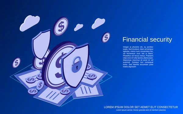 Finanční Zajištění Online Bankovnictví Ochrana Peněz Byt Izometrický Vektorový Koncept — Stockový vektor