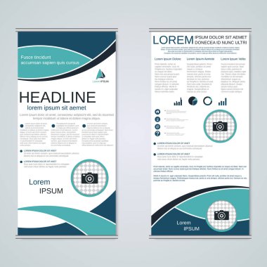 Modern geometrik rulo iş afişleri, çift taraflı pilot vektör tasarım şablonu