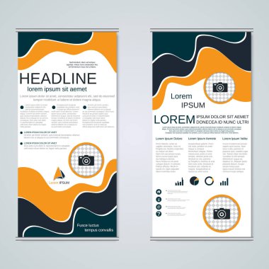 Modern geometrik rulo iş afişleri, çift taraflı pilot vektör tasarım şablonu