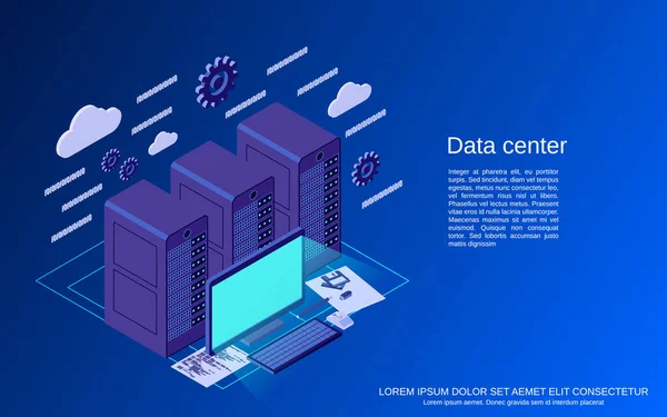 Ilustração Conceito Vetor Isométrico Plano Data Center — Vetor de Stock