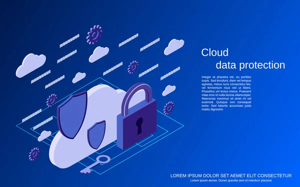 Protección Datos Nube Seguridad Información Ilustración Del Concepto Vector Isométrico — Archivo Imágenes Vectoriales
