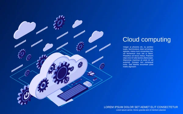 Cloud Computing Network Data Processing Flat Isometric Vector Concept Illustration — Archivo Imágenes Vectoriales