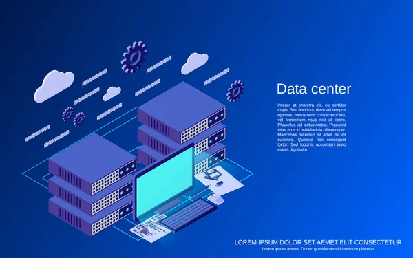 Datacenter Platt Isometrisk Vektor Begrepp Illustration — Stock vektor