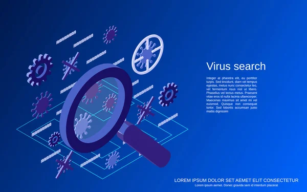 Bezpieczeństwo Komputera Wyszukiwanie Wirusów Antywirus Ochrona Danych Spyware Płaski Izometryczny — Wektor stockowy