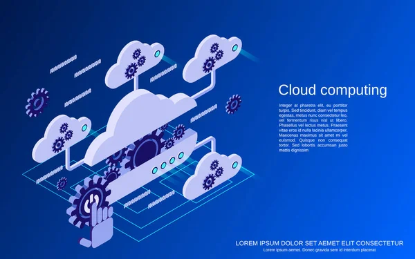Cloud Computing Netzwerk Datenverarbeitung Abbildung Eines Flachen Isometrischen Vektorkonzepts — Stockvektor