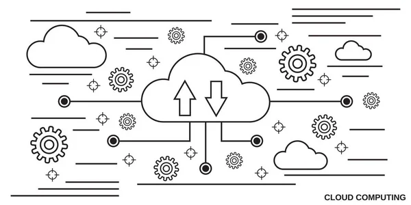 Cloud Computing Delgada Línea Arte Estilo Vector Concepto Ilustración — Archivo Imágenes Vectoriales