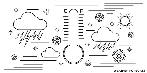Weather Forecast Thin Line Art Style Vector Concept Illustration — Stock Vector
