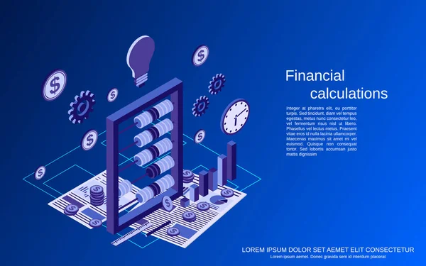 Finanční Výpočty Plochý Izometrický Vektorový Koncept Ilustrace — Stockový vektor