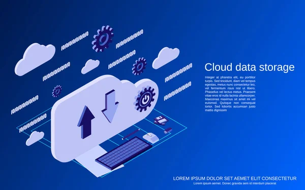 Cloud Computing Network Data Processing Flat Isometric Vector Concept Illustration — Archivo Imágenes Vectoriales