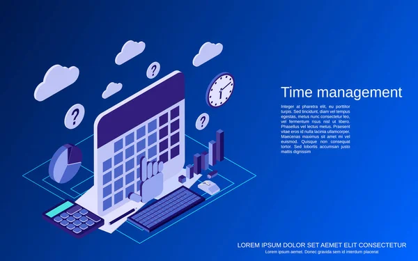 Gestión Del Tiempo Planificación Negocio Plano Isométrico Vector Concepto Ilustración — Archivo Imágenes Vectoriales