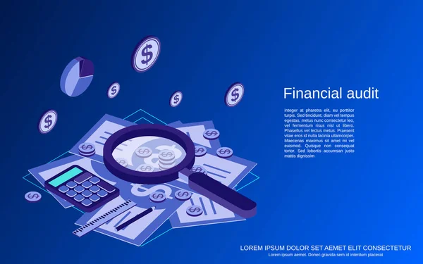 Financial Audit Analytics Control Statistics Flat Isometric Vector Concept Illustration — Stock Vector