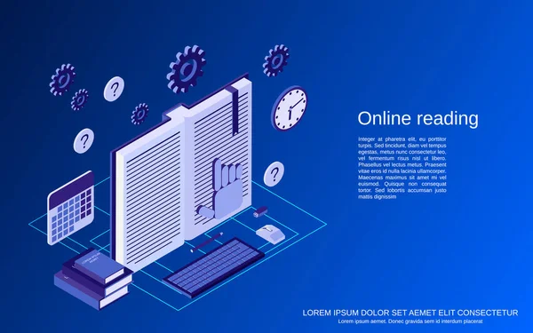 Online Lektüre Bildung Tutorial Benutzerhandbuch Flache Isometrische Vektor Konzept Illustration — Stockvektor