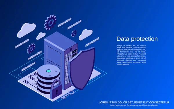 Proteção Dados Segurança Informação Ilustração Conceito Vetor Isométrico Plano — Vetor de Stock