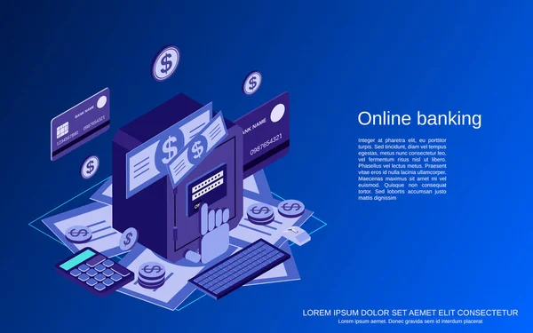 Online Bankieren Geld Overmaken Financiële Transactie Platte Isometrische Vector Concept — Stockvector