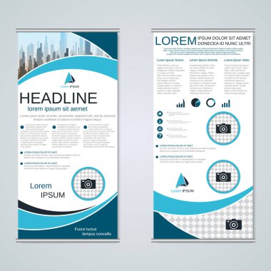 Modern geometrik rulo iş afişleri, çift taraflı pilot vektör tasarım şablonu