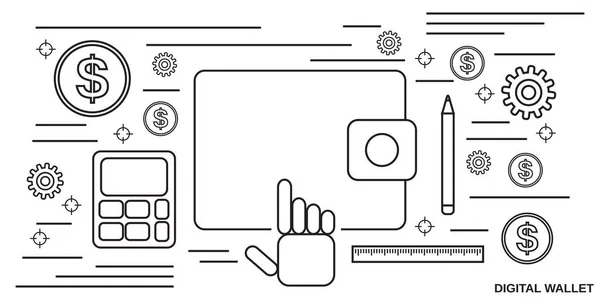 数字钱包细线艺术风格矢量概念说明 — 图库矢量图片