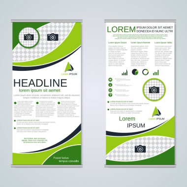 Modern geometrik rulo iş afişleri, çift taraflı pilot vektör tasarım şablonu