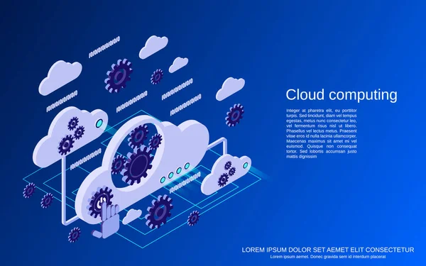 Cloud Computing Network Data Processing Flat Isometric Vector Concept Illustration — Stock Vector