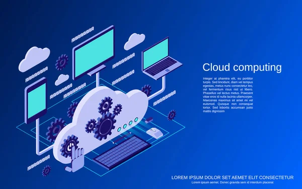 Cloud Computing Network Data Processing Flat Isometric Vector Concept Illustration — Archivo Imágenes Vectoriales
