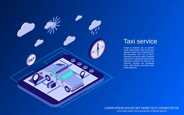 Taxi Služba Plochý Izometrický Vektorový Koncept Ilustrace — Stockový vektor