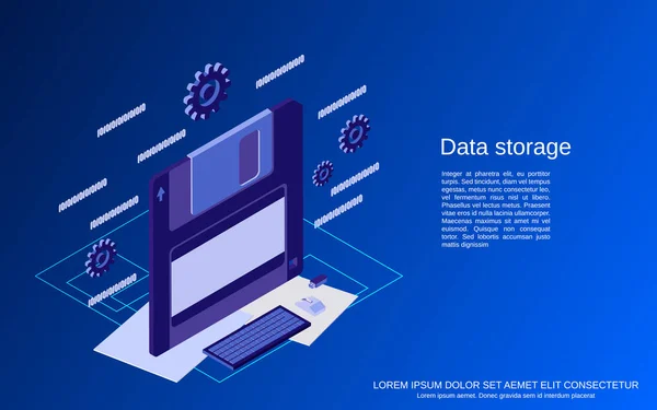 Ilustração Conceito Vetor Isométrico Plano Armazenamento Dados —  Vetores de Stock