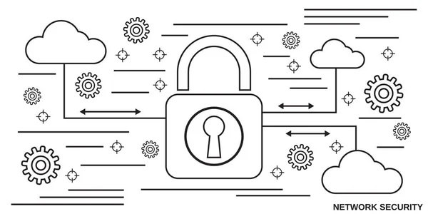 Network Security Data Protection Thin Line Style Vector Illustration — Stock Vector