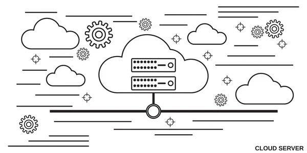 Cloud Server Λεπτή Γραμμή Στυλ Διανυσματική Εικόνα Έννοια — Διανυσματικό Αρχείο