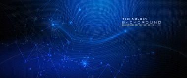 Vektör çizim molekül, nokta ile bağlantılı çizgilerin, teknoloji mavi zemin üzerine. İnternet ağ bağlantısı tasarım web sitesi için soyut. Dijital veri, iletişim, bilim ve fütüristik konsept